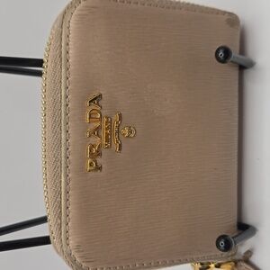 Pre Loved Prada Taupe Wallet with Gold Accents